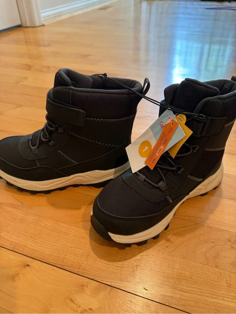 Cat & Jack Black High-Top Kids Winter Boots with White Sole